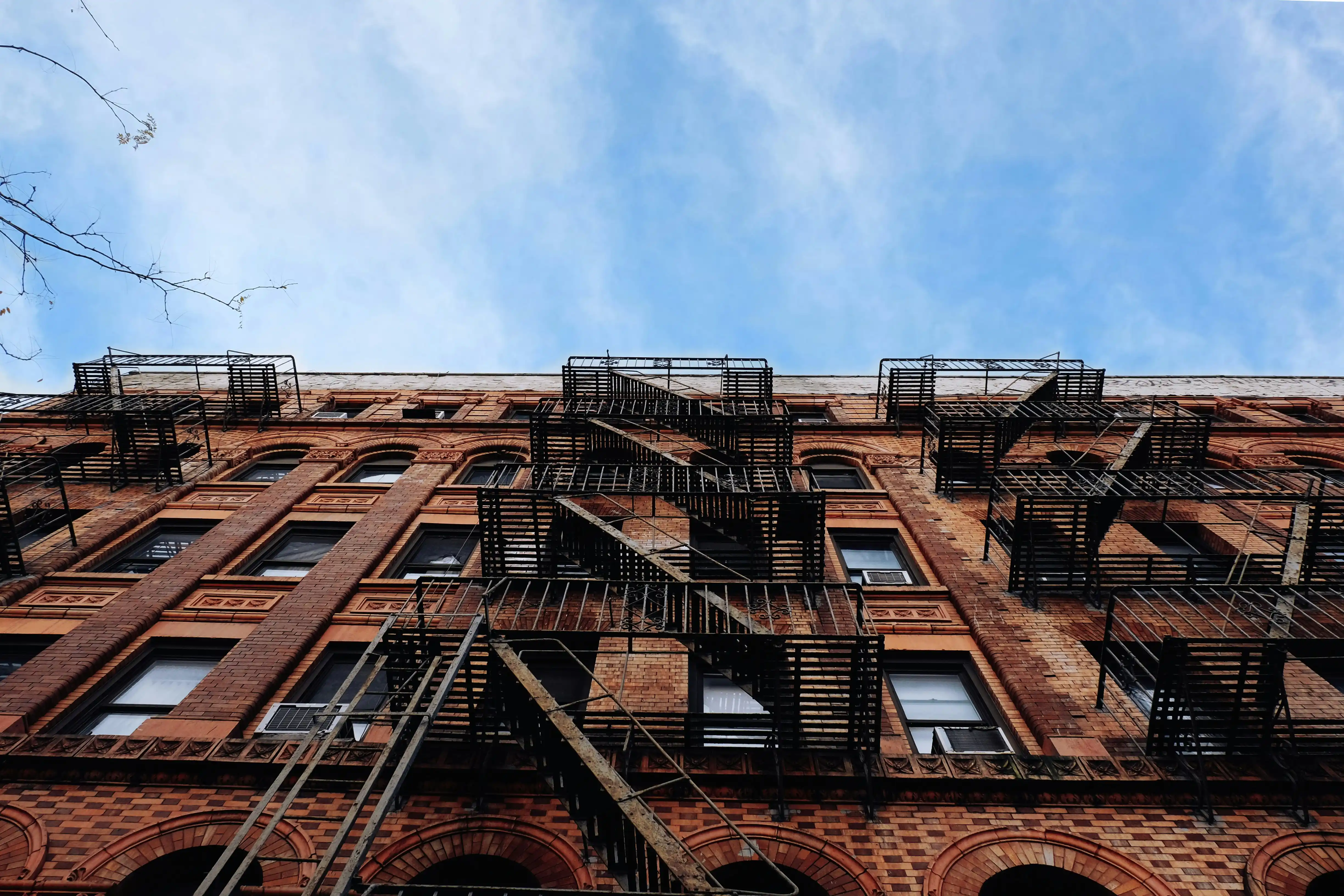 a brick apartment building